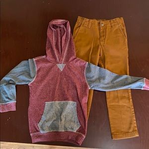 Boy khaki pants with hooded shirt